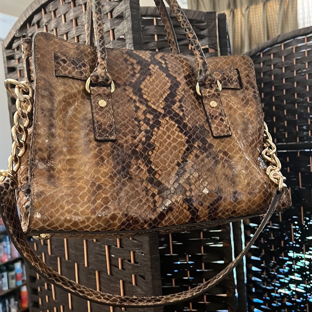 Michael Kors Brown Python Skin Leather Satchel - image 6